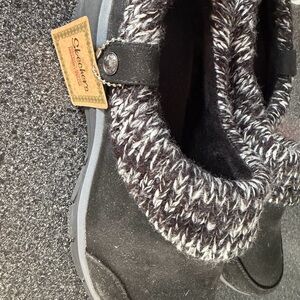 Skechers Black and White Knit Ankle Boots